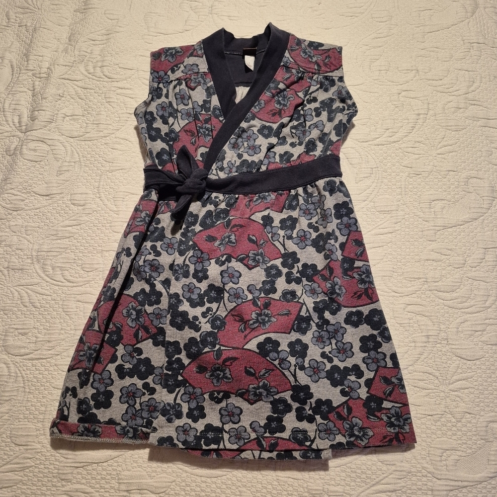 Tea Collection girls size 7 wrap dress french terry blue gray red guc